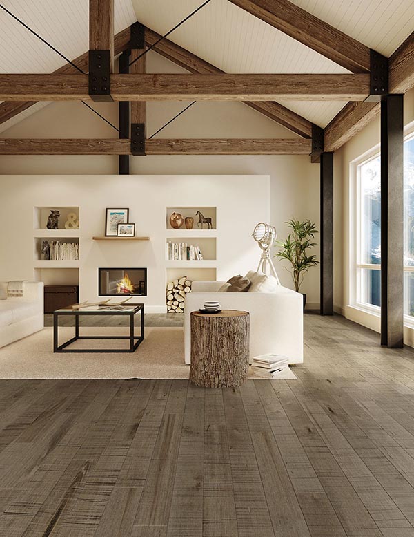 dark hardwood flooring in a family room